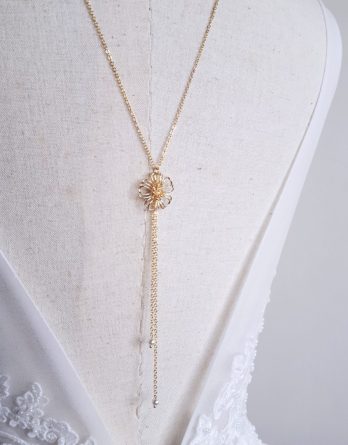 Fleur - Collier de dos mariage fleur champêtre chic avec perles Swarovski
