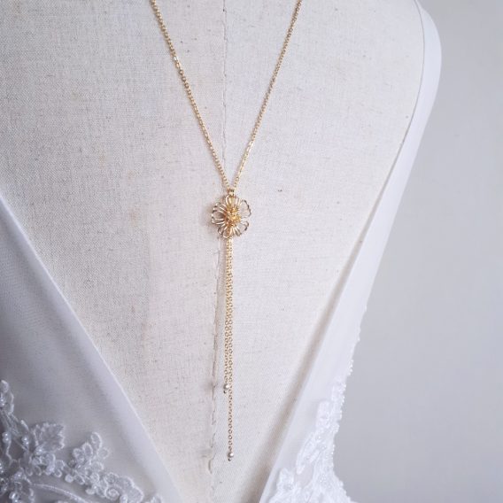 Fleur - Collier de dos mariage fleur champêtre chic avec perles Swarovski