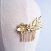 Lyse – Peigne de mariée feuillage et fleurs bohème chic avec perles d'eau douce
