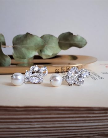Charlotte - Boucle d’oreilles mariage plaqué Or rose ou plaqué Or blanc avec perles swarovski et zirconium