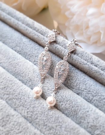 Alix - Boucles d'oreilles mariage chic et élégant avec zircon et perles Swarovski