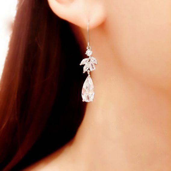 Ophélie - Boucles d'oreilles mariage hypoallergénique avec pendentifs gouttes zirconium