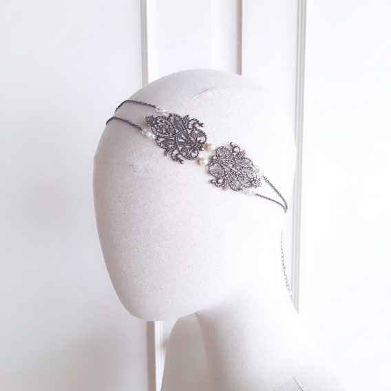 Chloé - Headband mariage bronze style vintage chic avec perles Swarovski