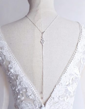 Héloïse - Collier de dos mariage art déco avec zircon et perles Swarovski