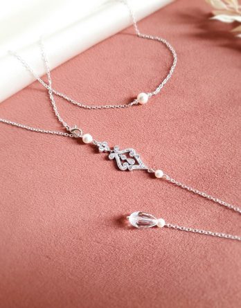 Héloïse – Collier de dos mariage art déco avec zircon et perles Swarovski