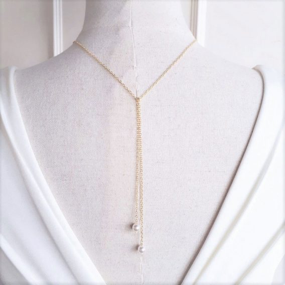 Lison - Collier de dos mariage minimaliste avec perles Swarovski