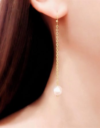 Lou - Boucles d'oreilles mariage minimaliste chaînes longues avec perles Swarovski