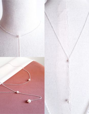 Lou - Collier de dos mariage minimaliste et moderne avec perles Swarovski