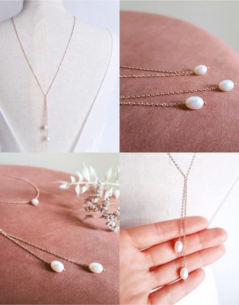 Maëlle - Collier de dos mariage minimaliste avec perles naturelles qualité supérieure