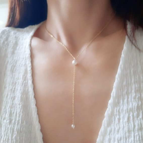 Mina - Collier en Y pour mariage minimaliste avec perles Swarovski