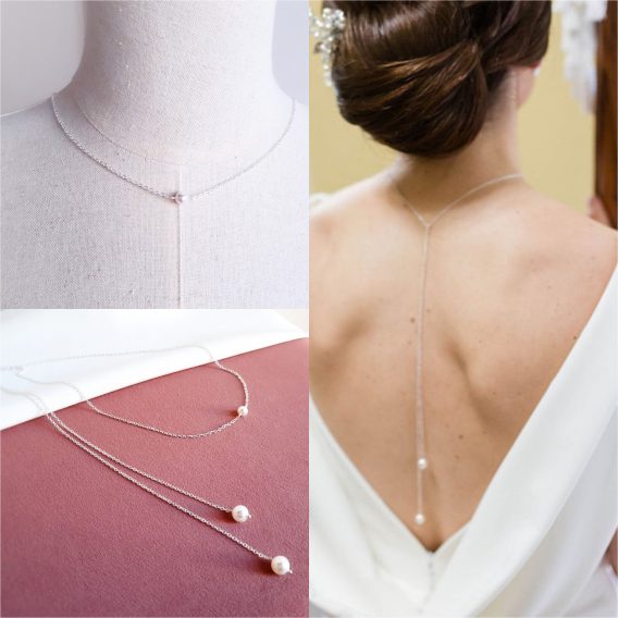Pearl - Collier bijou de dos mariage minimaliste avec perles Swarovski